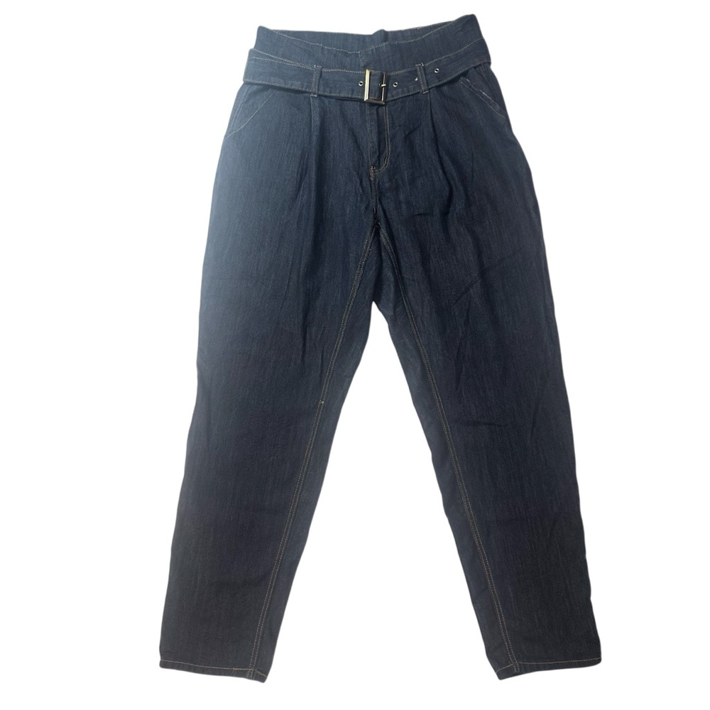 Ashley Stewart Dark Blue Wash Belted Wide Leg Jeans Sz16 High Rise Stretch Denim